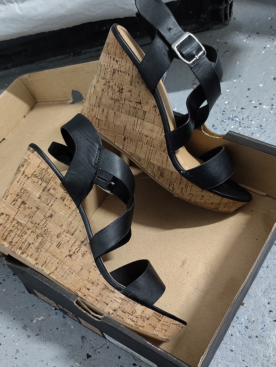 le chateau Shoes - le chateau Black Cork Wedge Sandals